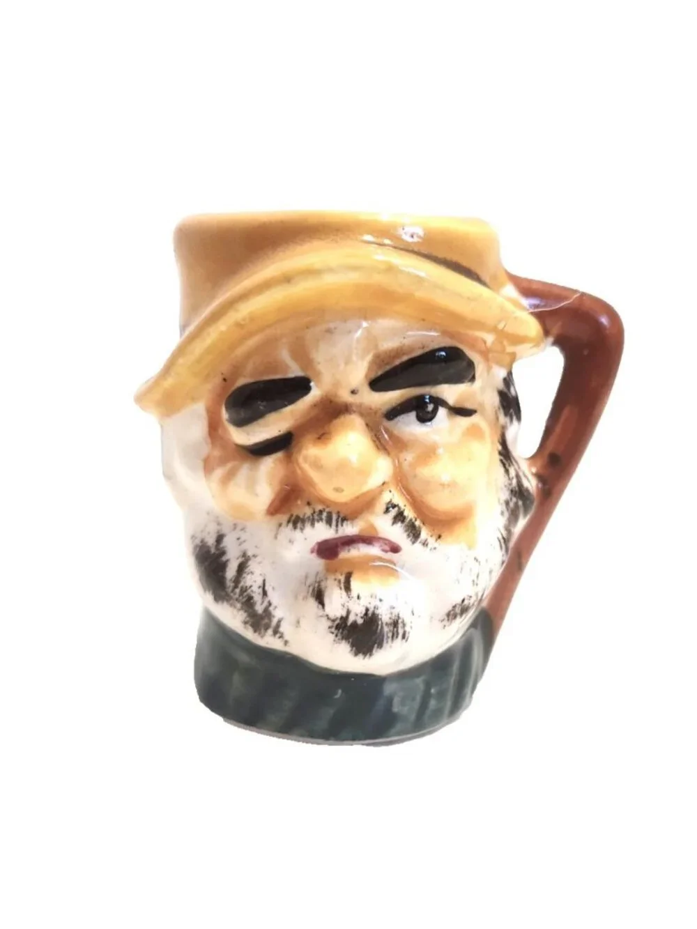 Vintage Winking Fisherman Bearded Man Mini Toby Mug Made In Japan Shot Glass